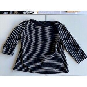 Ann Taylor Navy Midnight White Boatneck Stripe 3/4 Sleeves Blouse Size Small